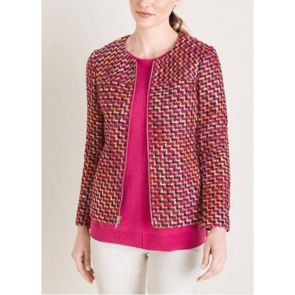 Chico's Multicolored Tweed Classic Zip-Front Jacket SZ 3P Career Office